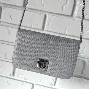 Kelly & Katie Mini Flap Clutch Silver with Silver Chain NWOT